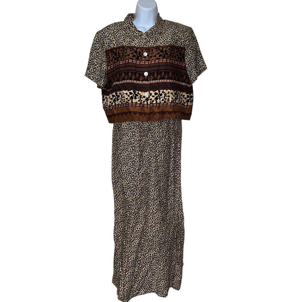 Worthington Women’s Size 10 Vintage Shirt Dress Set Animal Print 80s‎ 90s Style